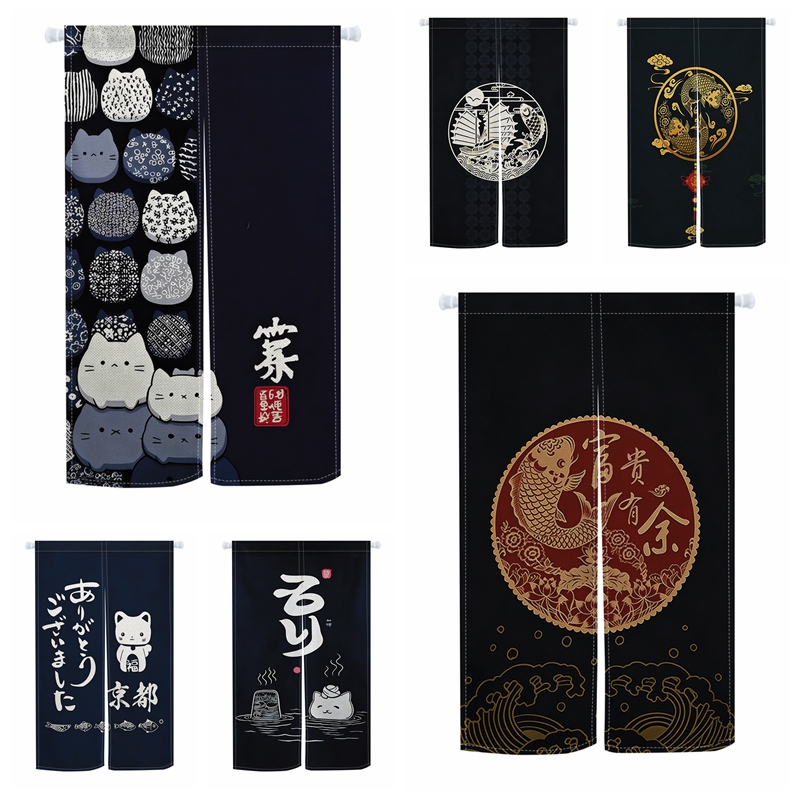 日本の能縫いドアカーテン招き猫鯉魚居酒屋ダイニングルーム仕切 - Noren Curtain Doorway のレビューと価格