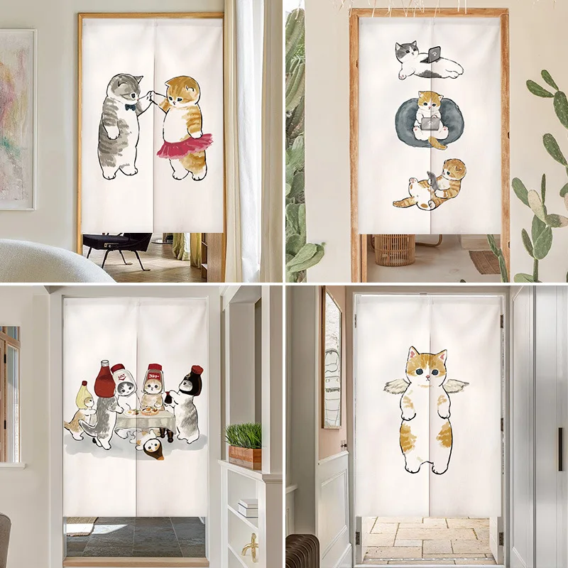 面白い猫柄の日本風ドアカーテン、ノレン、かわいいドレープ、リ - Noren Curtain Doorway のレビューと価格
