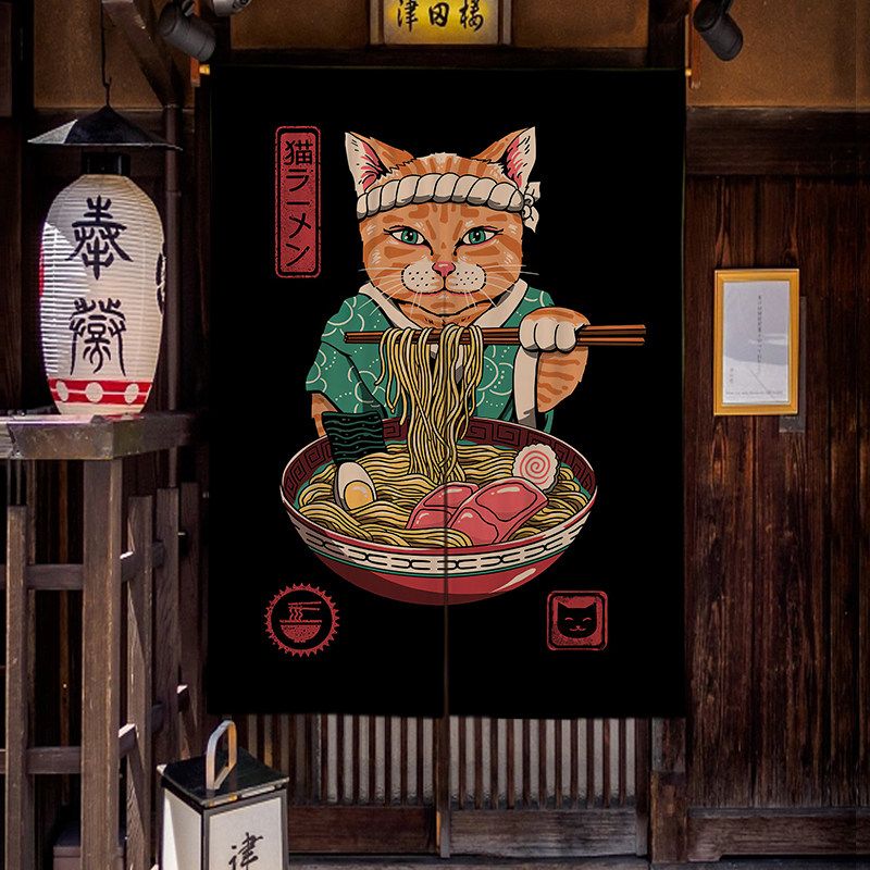 VIKAMA 漫画ラーメン猫の暖簾カーテン 日本風柄 ラーメ - Noren Curtain Doorway のレビューと価格