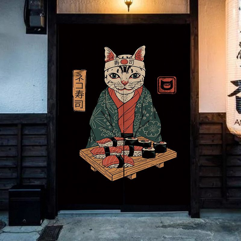 VIKAMA 漫画ラーメン猫の暖簾カーテン 日本風柄 ラーメ - Noren Curtain Doorway のレビューと価格